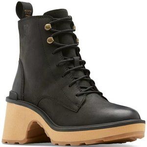 Sorel Hi Line Heel Lace Black Leather Waterproof Boots Bootie Shoes Pump 7.5 NEW